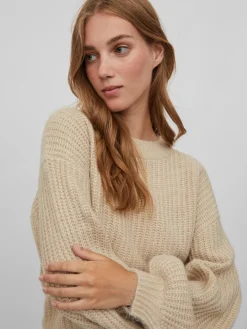 VIFELO L/S CROPPED KNIT TOP/SU - NOOS natural melange