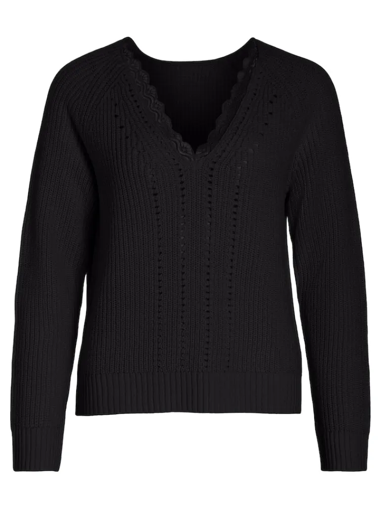 VIFEMME L/S V-NECK LACE KNIT CARDIGAN black
