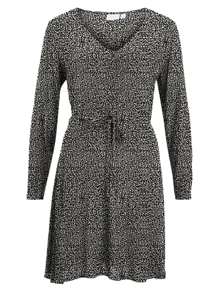 VIFINI V-NECK L/S SHORT DRESS/SU - NOOS black-lilia
