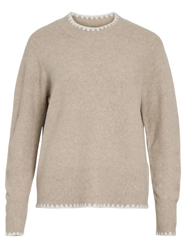 VIHEFNA STITCH DETAIL KNIT TOP/R/2 natural melange