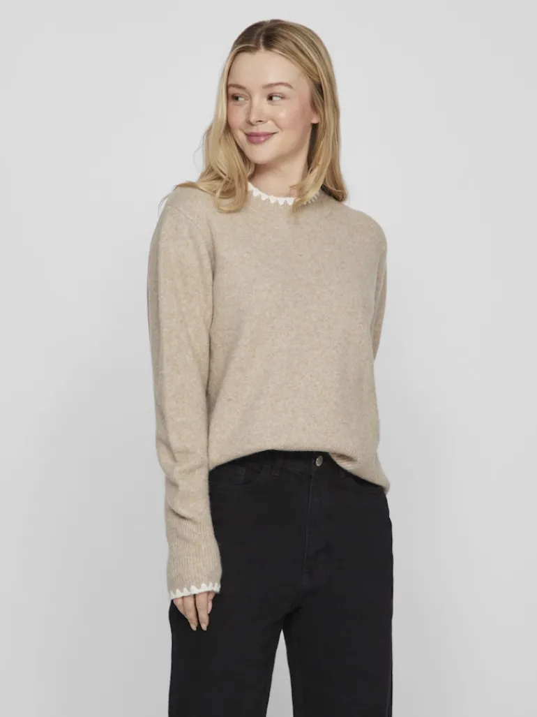 VIHEFNA STITCH DETAIL KNIT TOP/R/2 natural melange