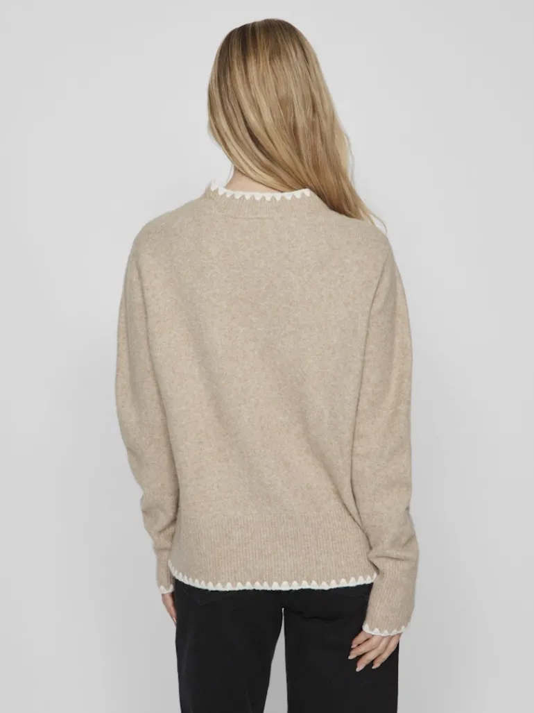 VIHEFNA STITCH DETAIL KNIT TOP/R/2 natural melange