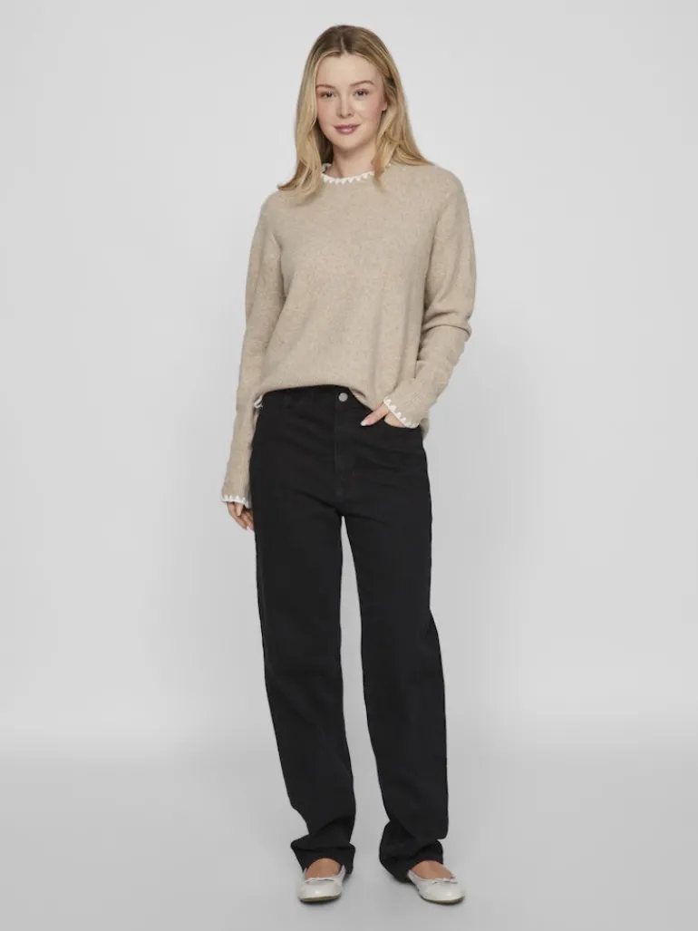 VIHEFNA STITCH DETAIL KNIT TOP/R/2 natural melange