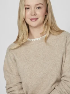 VIHEFNA STITCH DETAIL KNIT TOP/R/2 natural melange