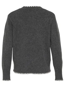 VIHEFNA STITCH DETAIL KNIT TOP/R/2 dark grey melange
