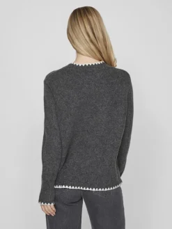 VIHEFNA STITCH DETAIL KNIT TOP/R/2 dark grey melange