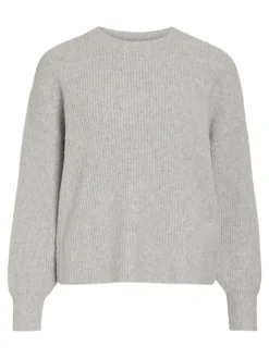 VIKACHEL O-NECK L/S KNIT TOP/R/1 light grey melange