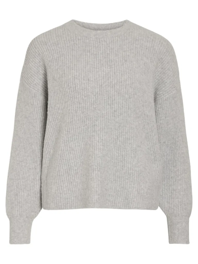 VIKACHEL O-NECK L/S KNIT TOP/R/1 light grey melange