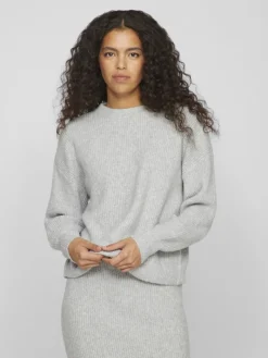 VIKACHEL O-NECK L/S KNIT TOP/R/1 light grey melange