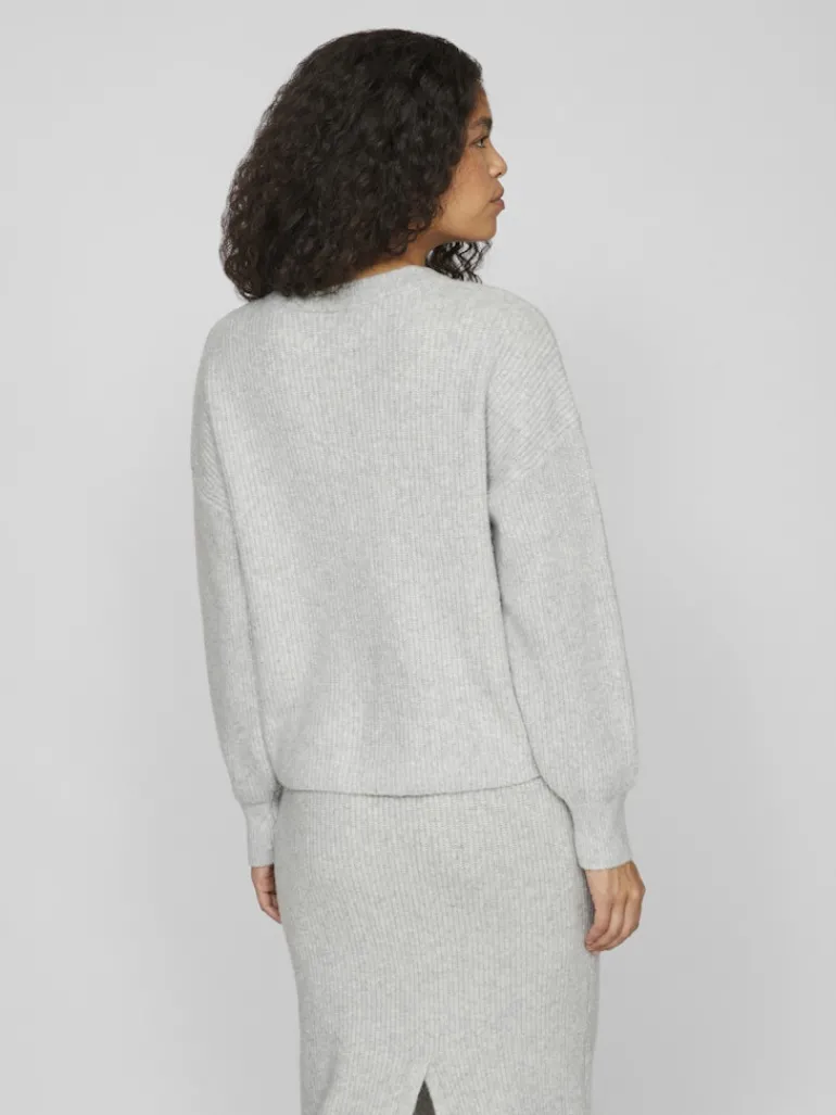 VIKACHEL O-NECK L/S KNIT TOP/R/1 light grey melange
