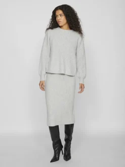 VIKACHEL O-NECK L/S KNIT TOP/R/1 light grey melange