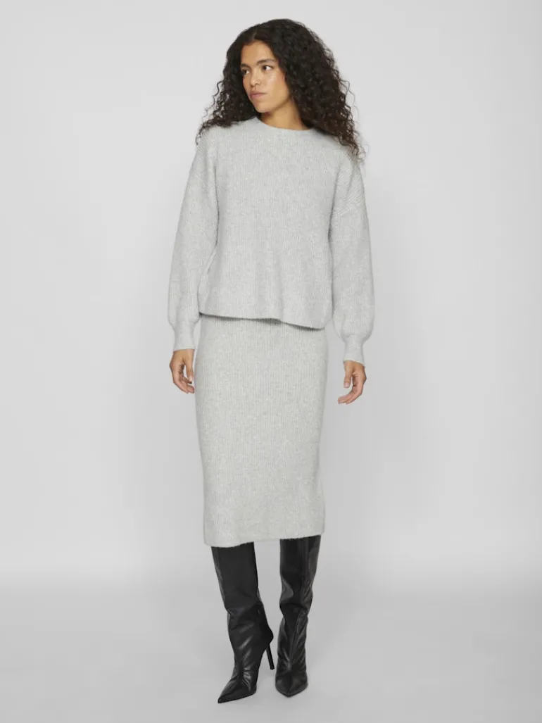 VIKACHEL O-NECK L/S KNIT TOP/R/1 light grey melange