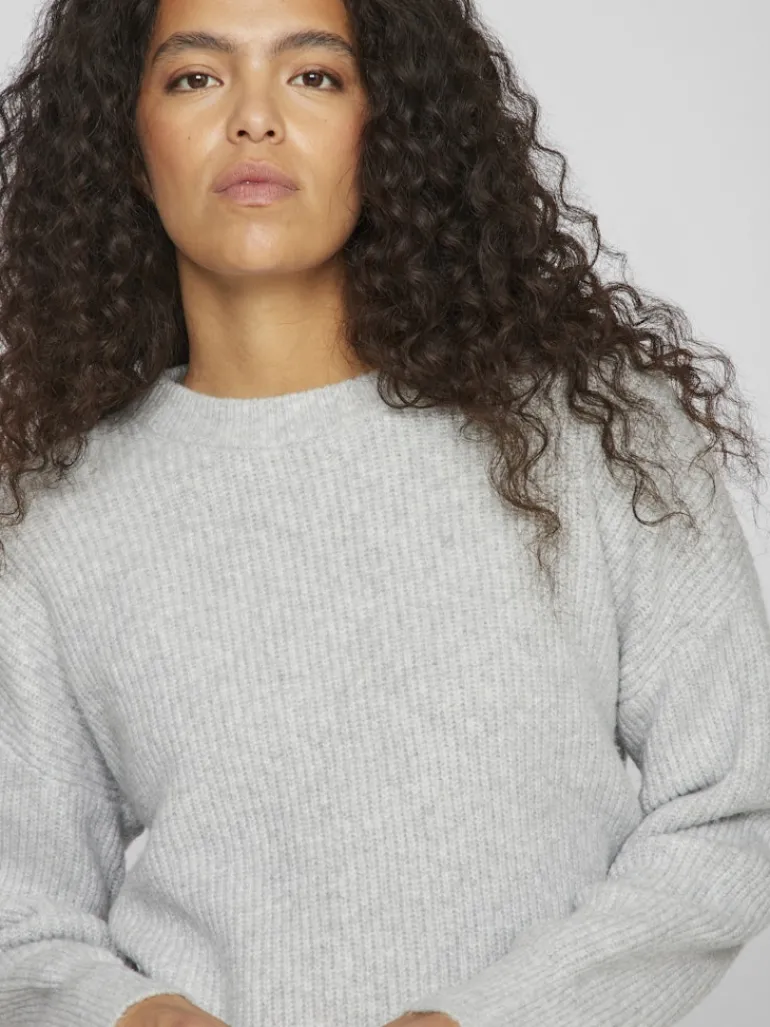 VIKACHEL O-NECK L/S KNIT TOP/R/1 light grey melange