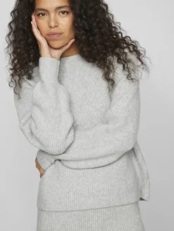 VIKACHEL O-NECK L/S KNIT TOP/R/1 light grey melange
