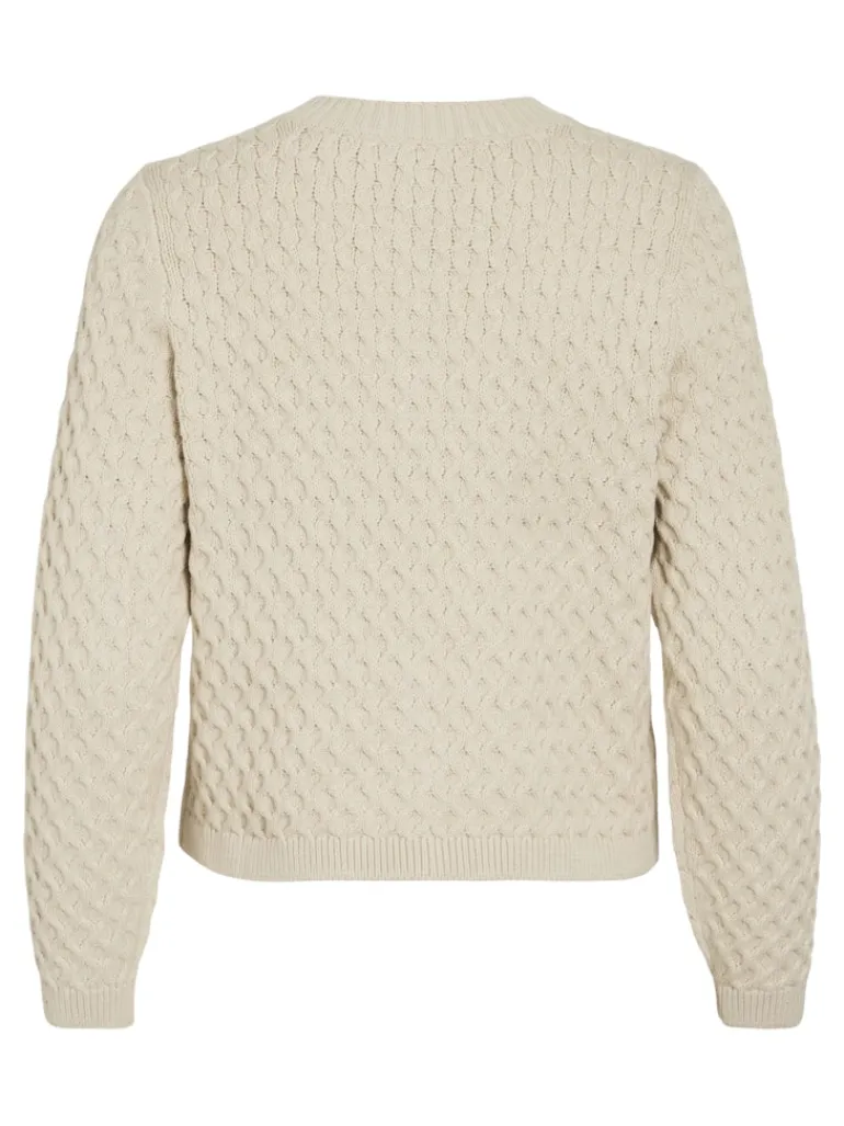 VIKALI L/S O-NECK KNIT BUTTON CARDIGAN birch
