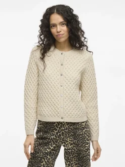 VIKALI L/S O-NECK KNIT BUTTON CARDIGAN birch