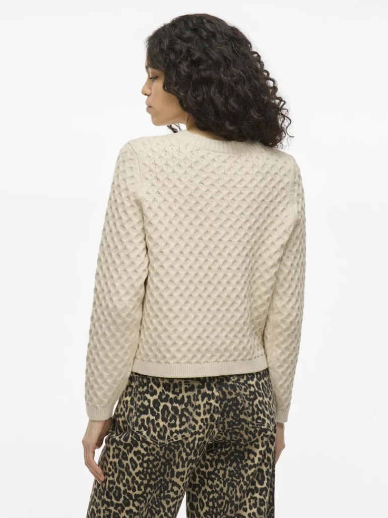 VIKALI L/S O-NECK KNIT BUTTON CARDIGAN birch