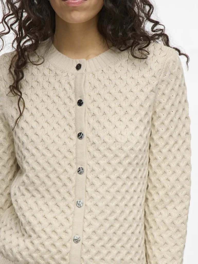 VIKALI L/S O-NECK KNIT BUTTON CARDIGAN birch