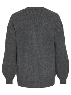 VIKIMMIS V-NECK L/S KNIT CARDIGAN/R dark grey melange