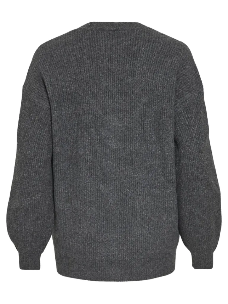 VIKIMMIS V-NECK L/S KNIT CARDIGAN/R dark grey melange