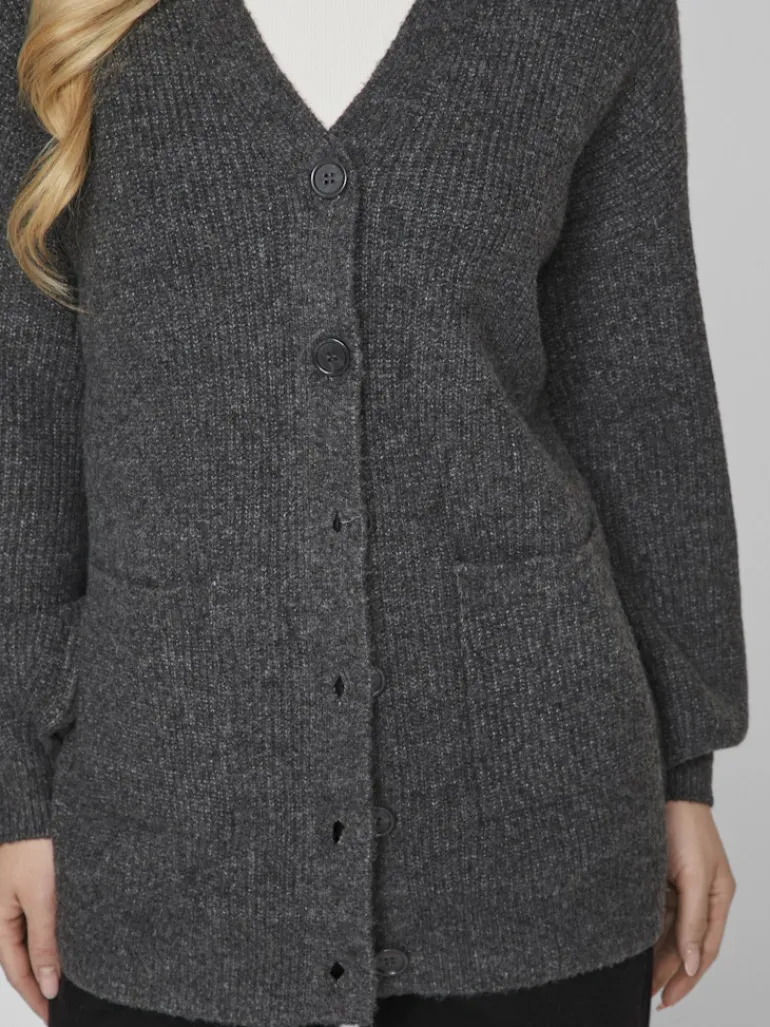 VIKIMMIS V-NECK L/S KNIT CARDIGAN/R dark grey melange