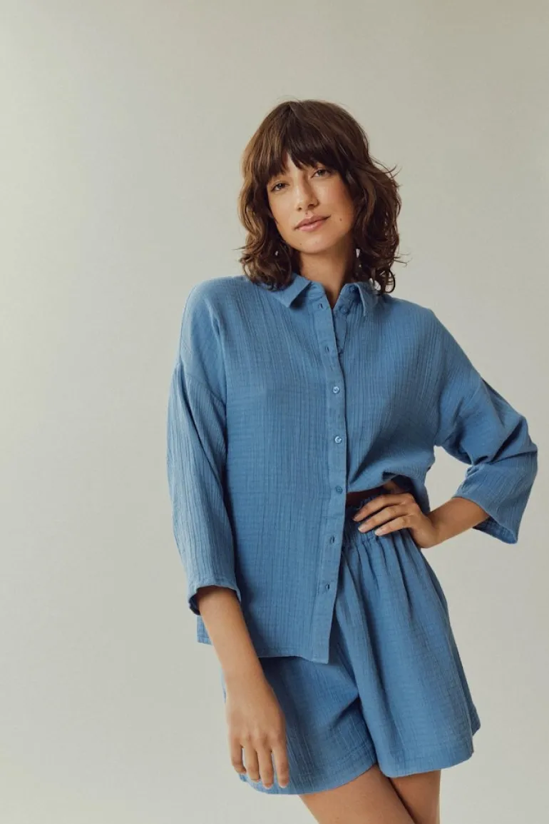 VILANIA BUTTON 3/4 SHIRT - NOOS coronet blue