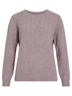 VILASSIA O-NECK L/S CABEL KNIT TOP -NOOS toadstool