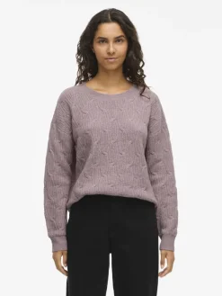 VILASSIA O-NECK L/S CABEL KNIT TOP -NOOS toadstool