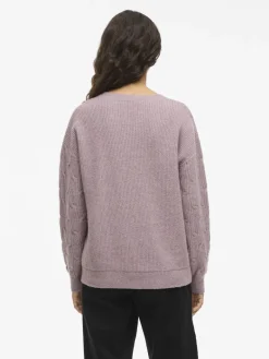 VILASSIA O-NECK L/S CABEL KNIT TOP -NOOS toadstool