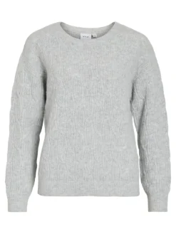 VILASSIA O-NECK L/S CABEL KNIT TOP -NOOS light grey melange