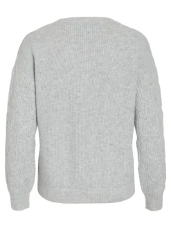 VILASSIA O-NECK L/S CABEL KNIT TOP -NOOS light grey melange