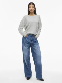 VILASSIA O-NECK L/S CABEL KNIT TOP -NOOS light grey melange