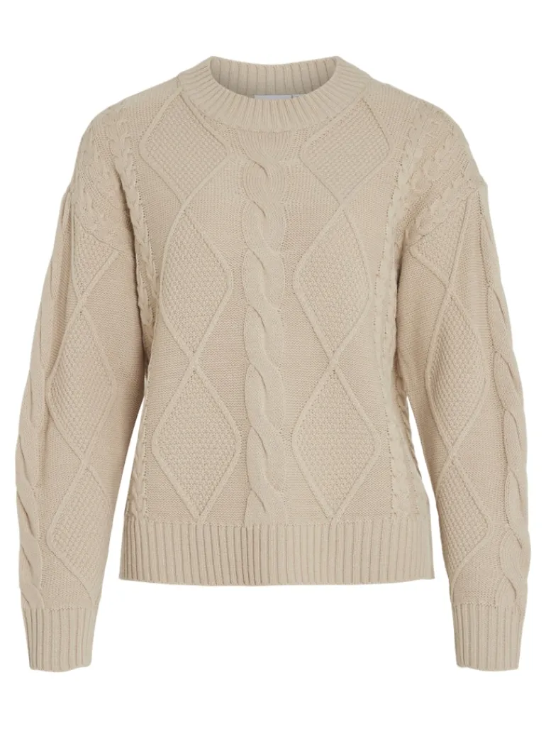VILOU O-NECK L/S CABLE KNIT TOP - NOOS feather gray