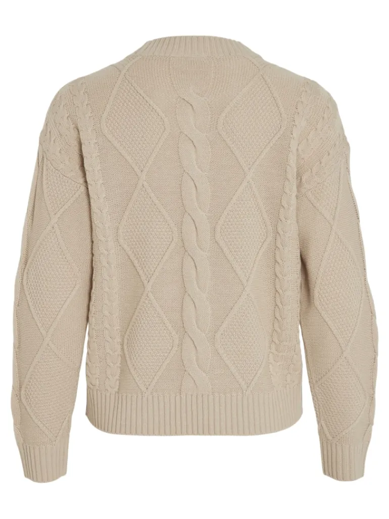 VILOU O-NECK L/S CABLE KNIT TOP - NOOS feather gray