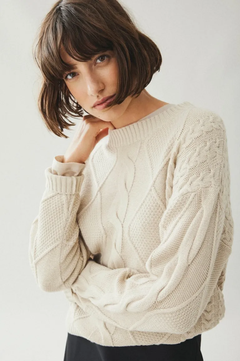 VILOU O-NECK L/S CABLE KNIT TOP - NOOS feather gray