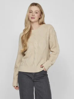 VILOU O-NECK L/S CABLE KNIT TOP - NOOS feather gray