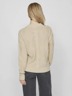 VILOU O-NECK L/S CABLE KNIT TOP - NOOS feather gray