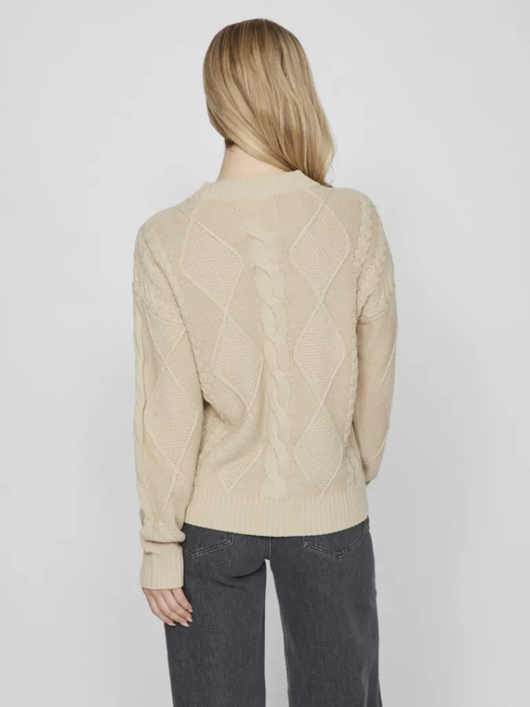 VILOU O-NECK L/S CABLE KNIT TOP - NOOS feather gray