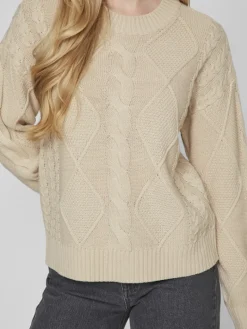VILOU O-NECK L/S CABLE KNIT TOP - NOOS feather gray