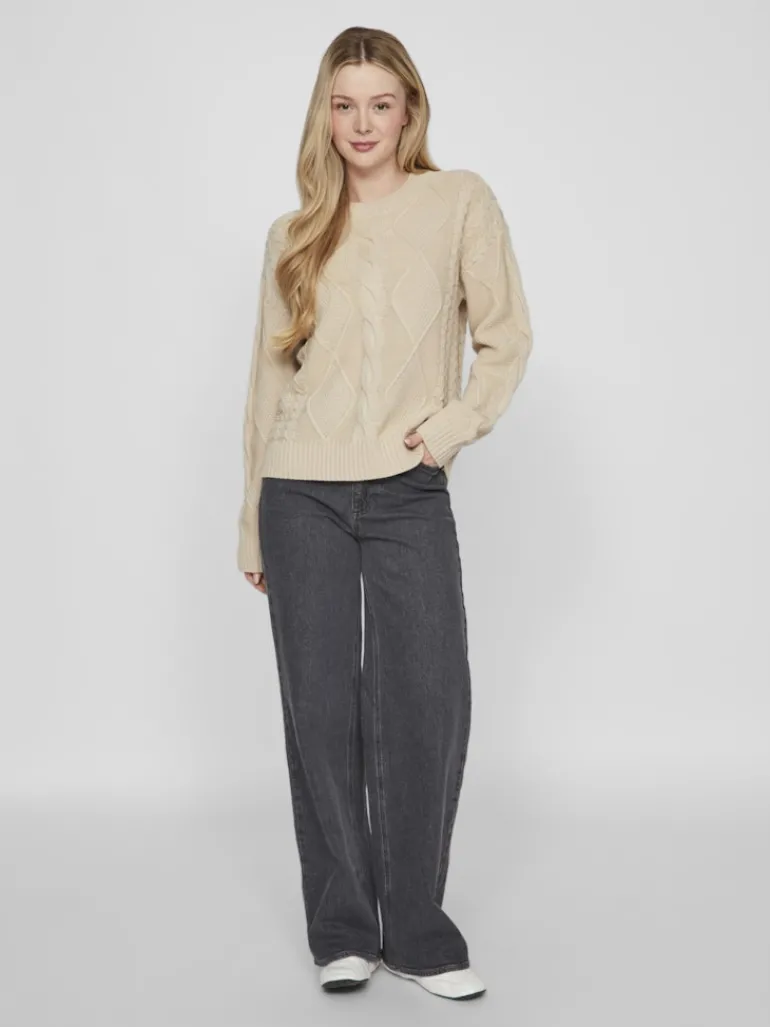 VILOU O-NECK L/S CABLE KNIT TOP - NOOS feather gray