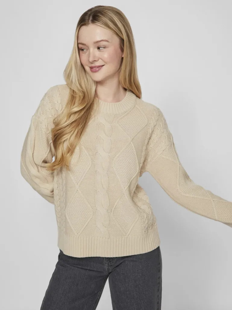 VILOU O-NECK L/S CABLE KNIT TOP - NOOS feather gray