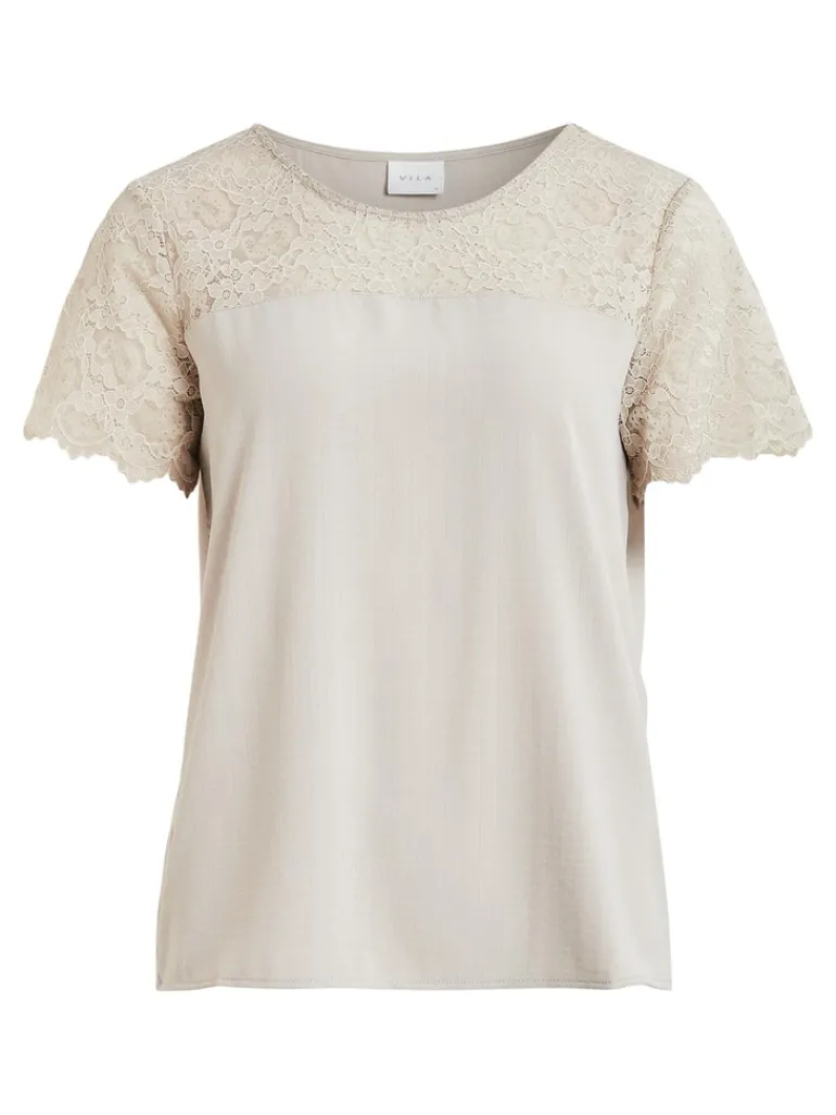 VILOVIE S/S LACE TOP/SU - FAV dove