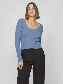 VIMAXINIA L/S SQUARE-NECK KNIT TOP coronet blue