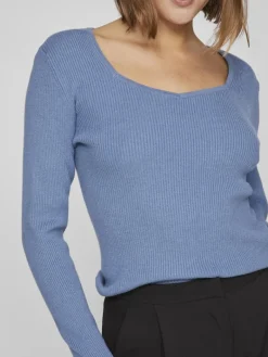 VIMAXINIA L/S SQUARE-NECK KNIT TOP coronet blue