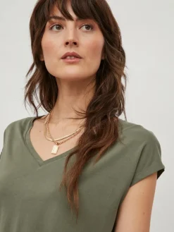 VIMODALA V-NECK S/S TOP/SU - NOOS four leaf clover