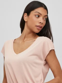 VIMODALA V-NECK S/S TOP/SU - NOOS misty rose