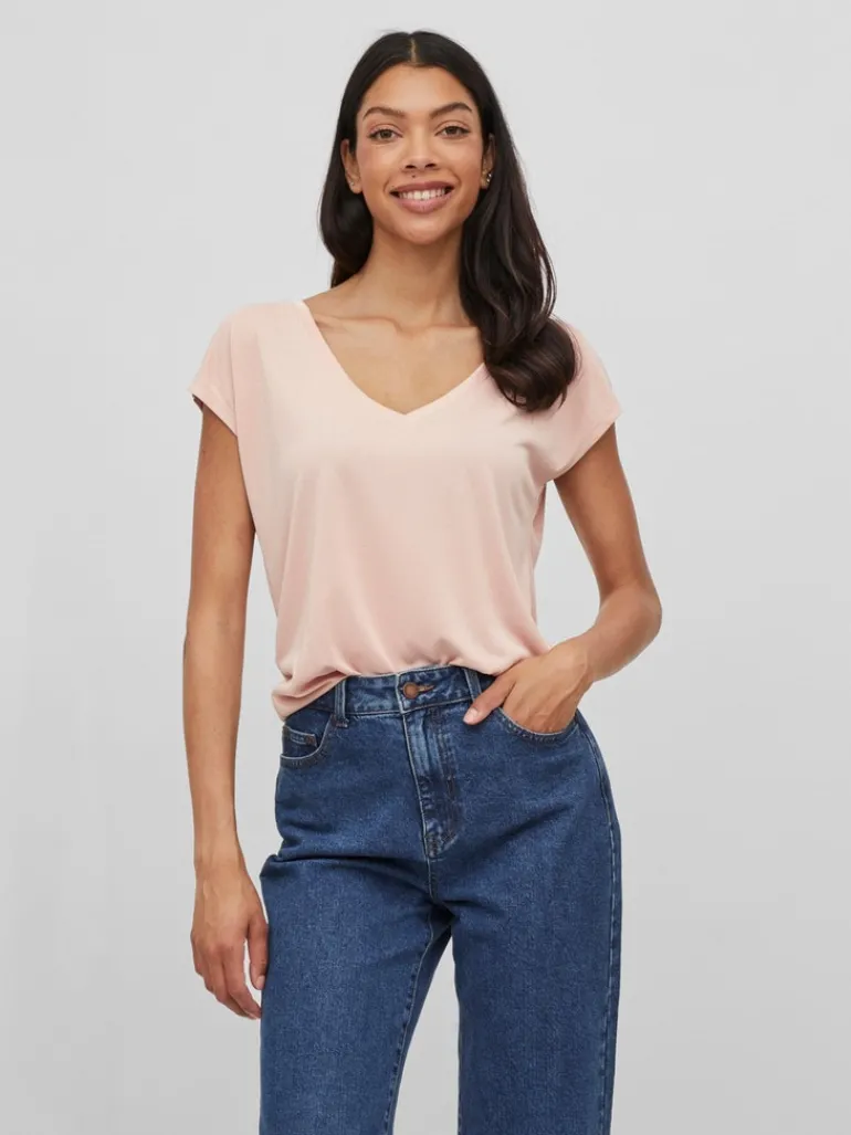VIMODALA V-NECK S/S TOP/SU - NOOS misty rose