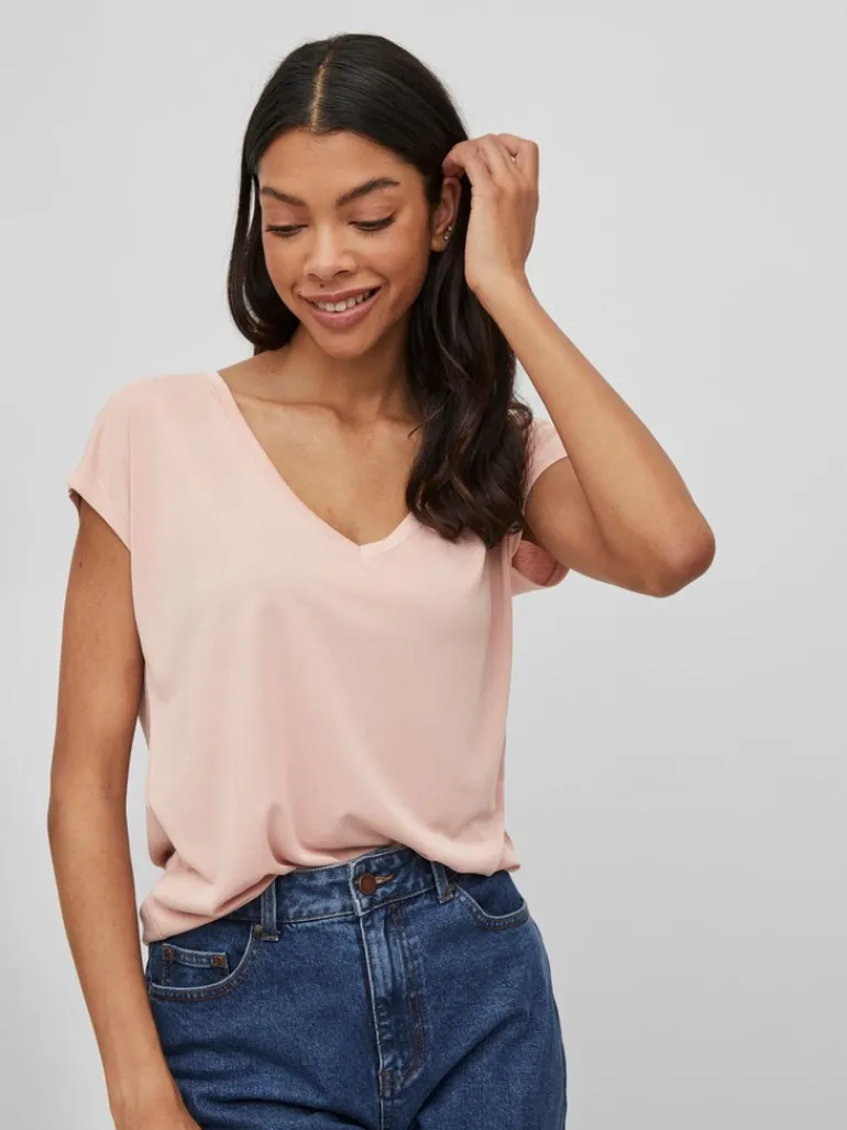 VIMODALA V-NECK S/S TOP/SU - NOOS misty rose