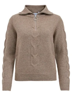 VIOALY L/S ZIPPER KNIT TOP/SU/PB portabella