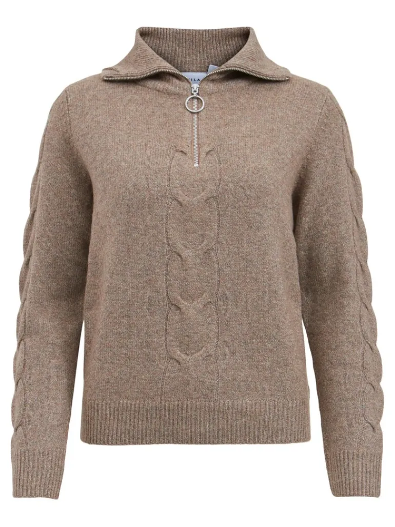 VIOALY L/S ZIPPER KNIT TOP/SU/PB portabella